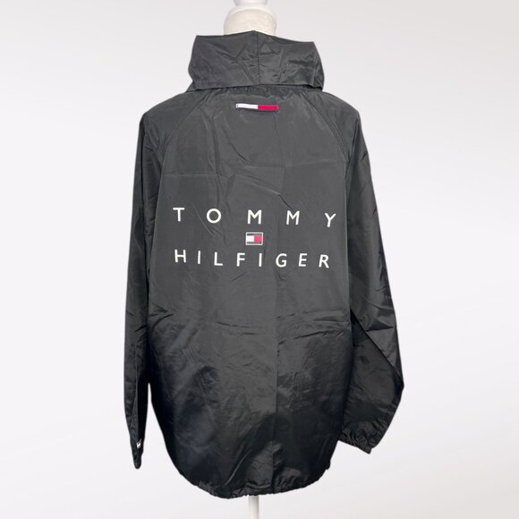 Tommy Hilfiger Black Windbreaker Jacket Spell Out Logo Nylon Pullover 90s Small - Picture 5 of 9